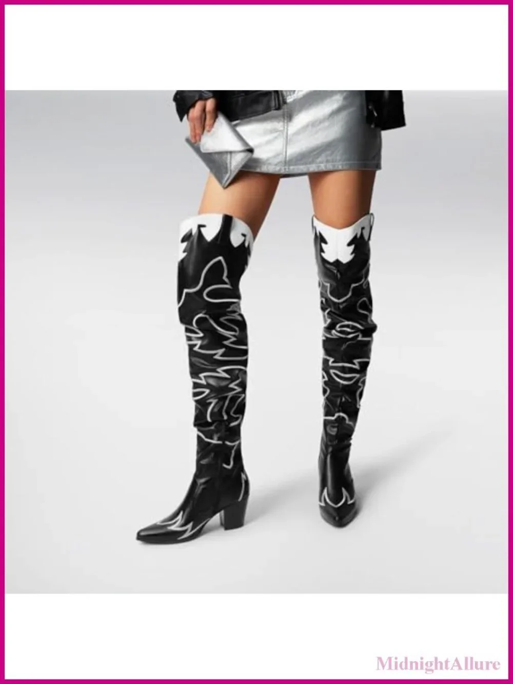 Women's Over The Knee Cowboy Boots Faux Leather Slouchy Heeled Pointed Toe